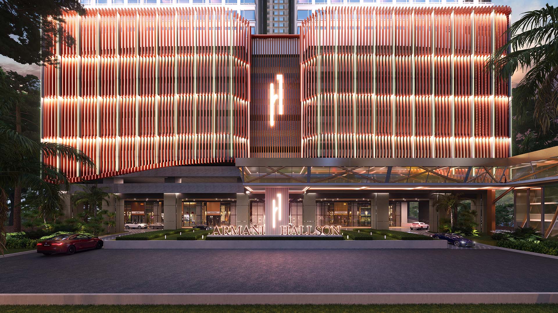 Armani Hallson KLCC illuminated facade and main entrance