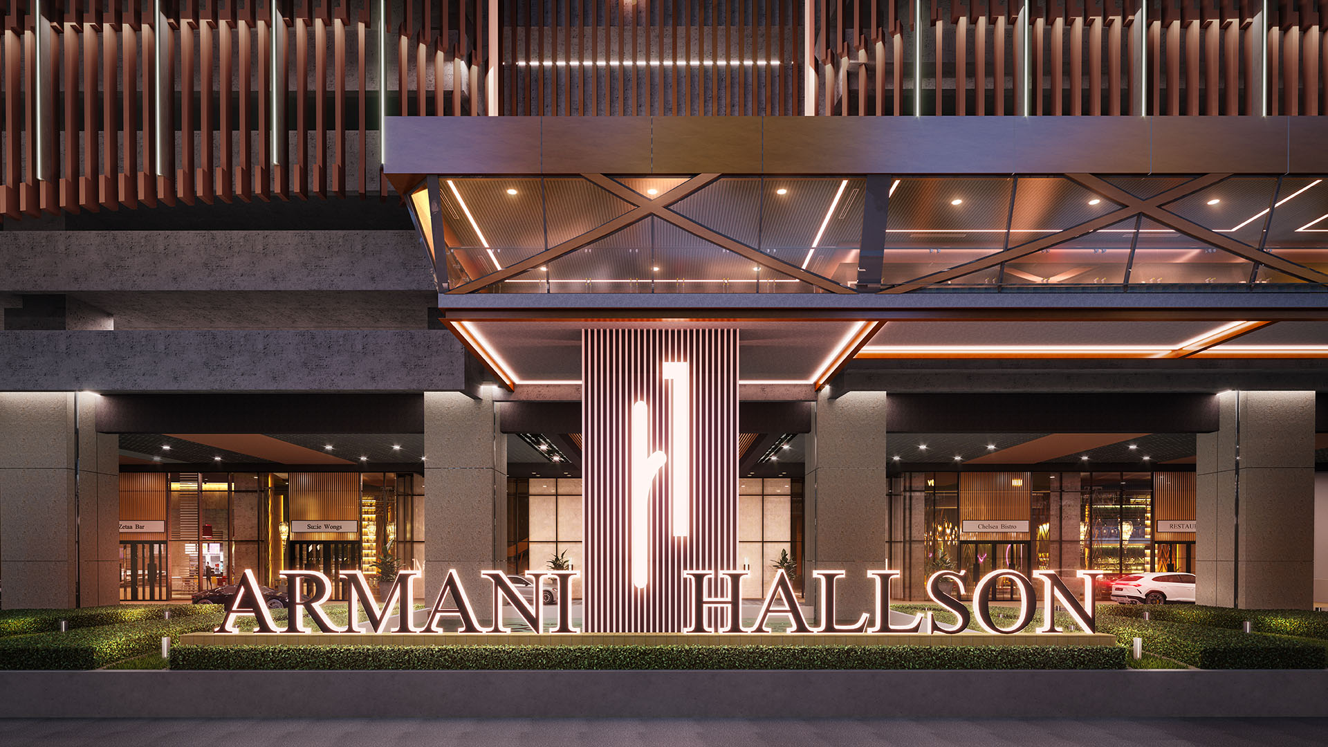 Armani Hallson KLCC illuminated entrance and drop-off
