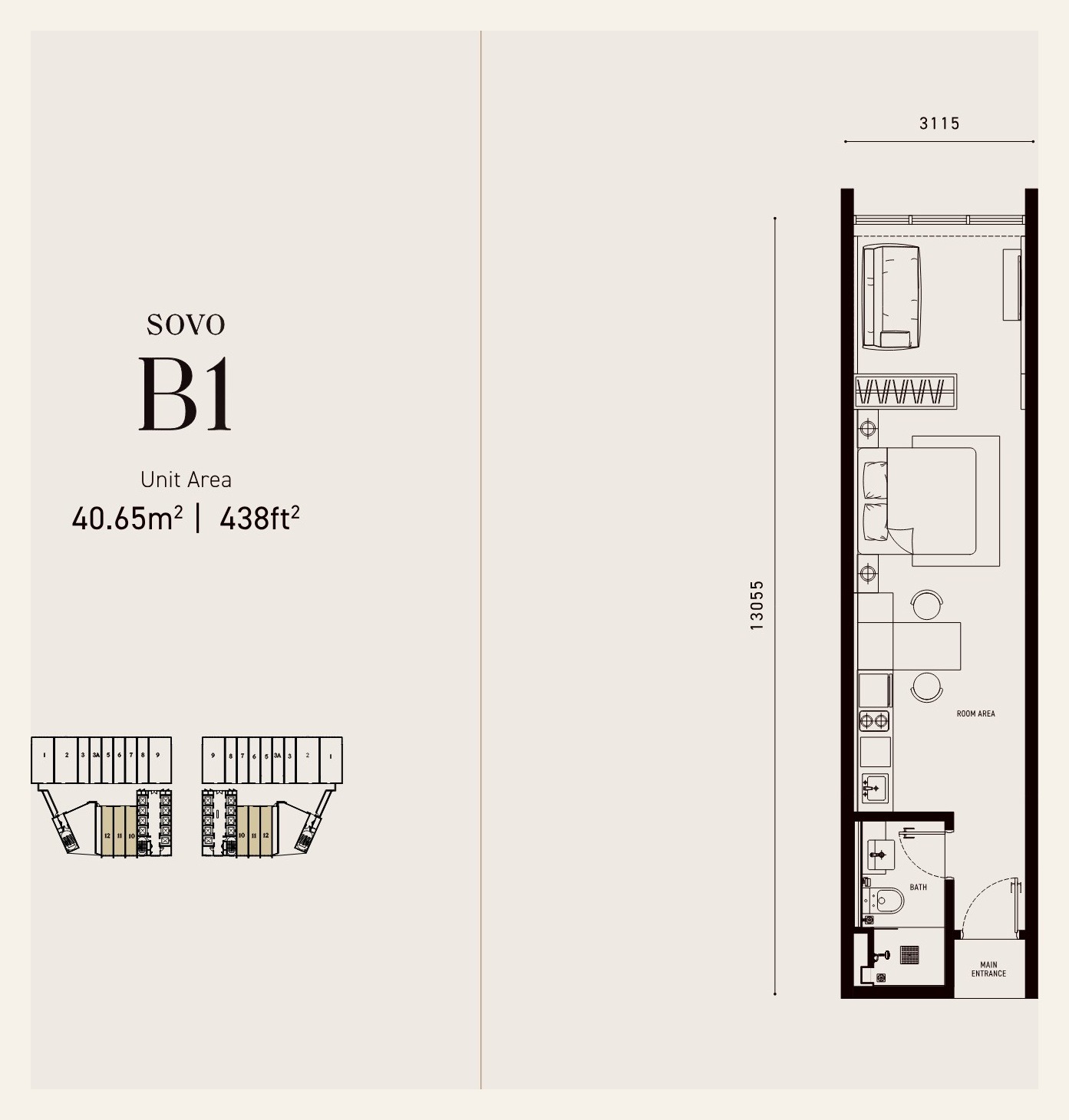 Armani Hallson KLCC SOVO Type B1 floor plan 438 square feet