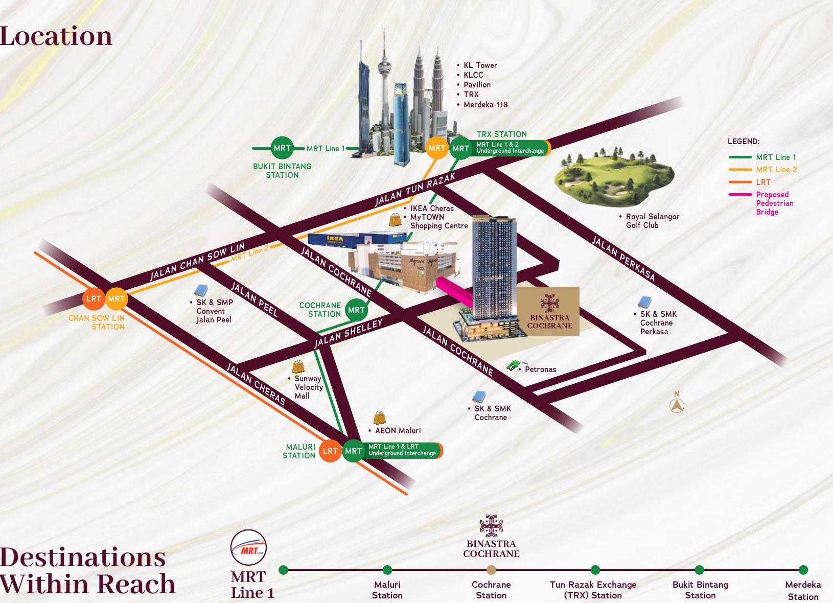 Binastra Cochrane location map showing MyTOWN, IKEA, Cochrane MRT, TRX, Bukit Bintang and Maluri