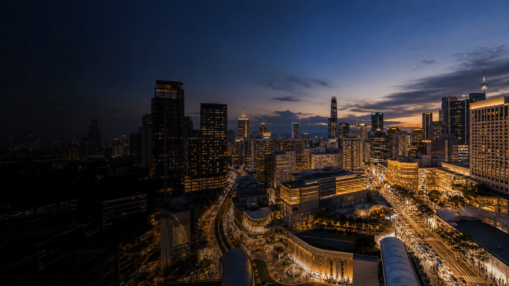 Wide view of the Bukit Bintang urban district and surrounding Kuala Lumpur skyline