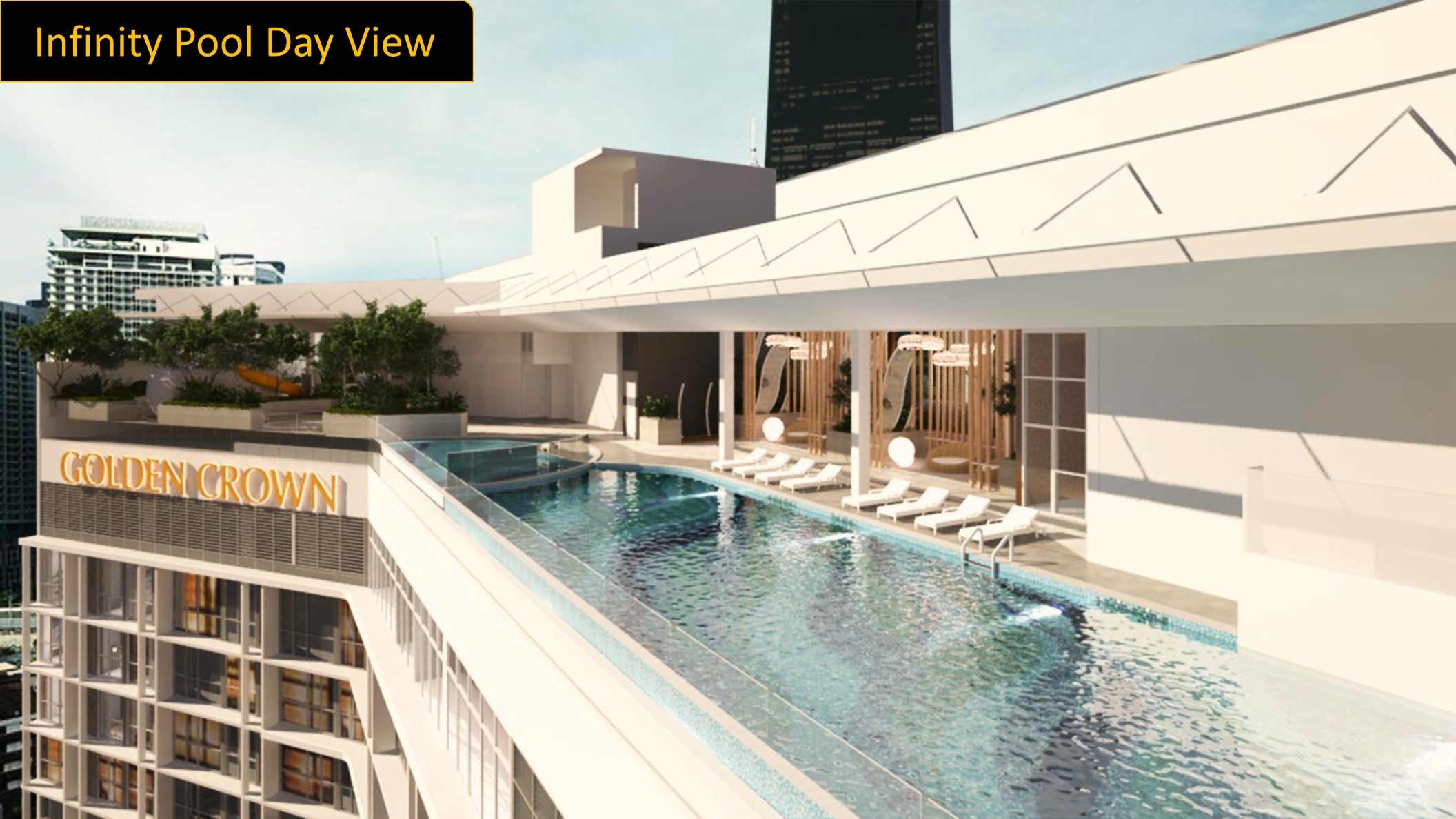 Golden Crown Residence infinity pool with Kuala Lumpur skyline view