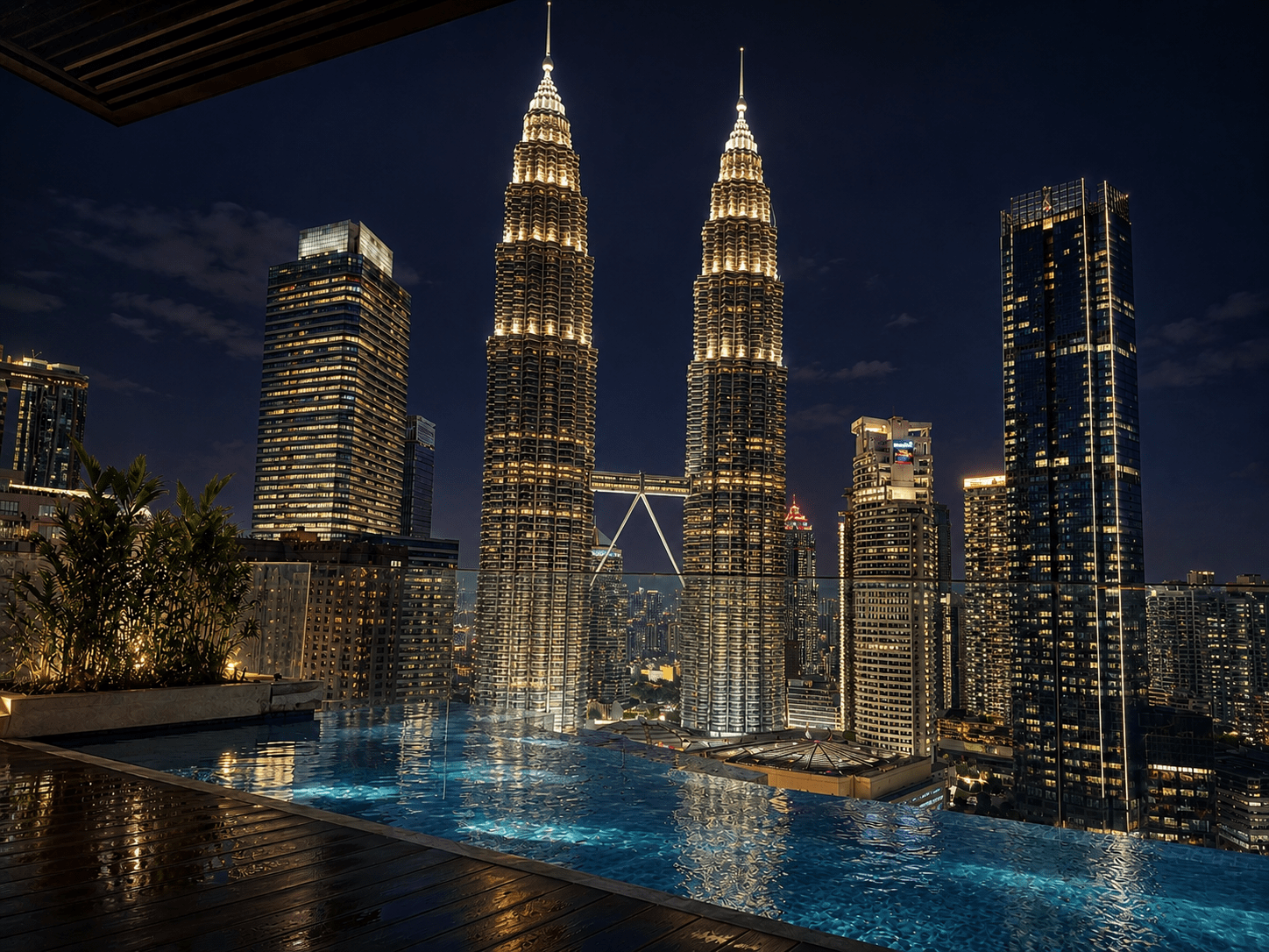 Petronas Twin Towers and Kuala Lumpur city skyline at night
