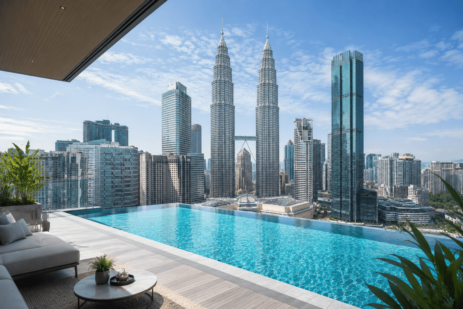Daytime Kuala Lumpur City Centre skyline with the PETRONAS Twin Towers