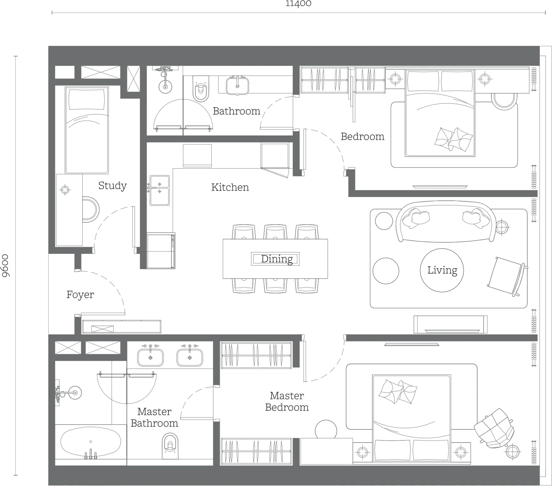 Jewel by Oxley Type D2 two plus one bedroom floor plan 1173 square feet