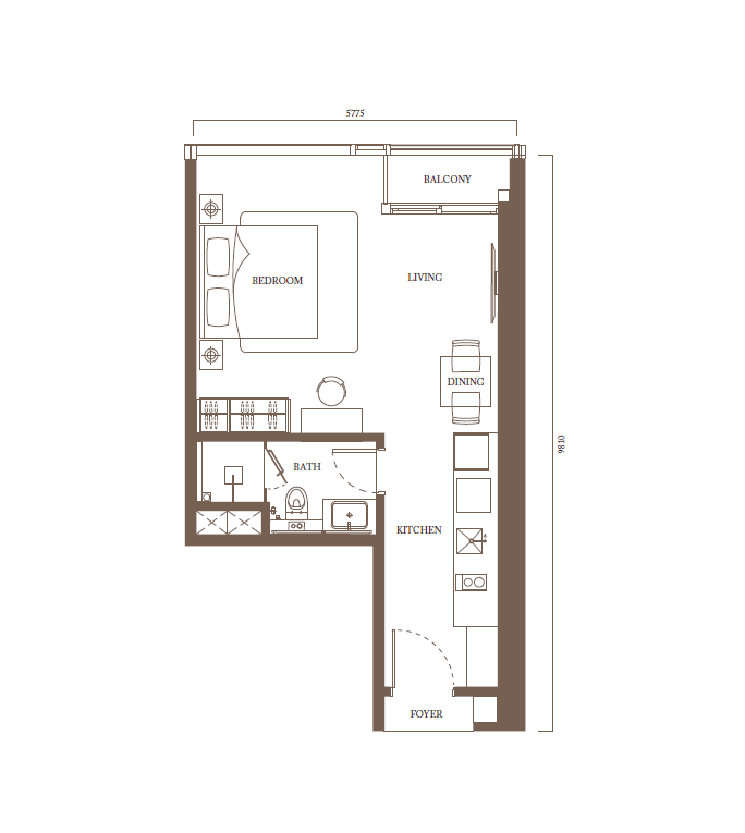 Pavilion Square Type A 504 sq ft studio floor plan