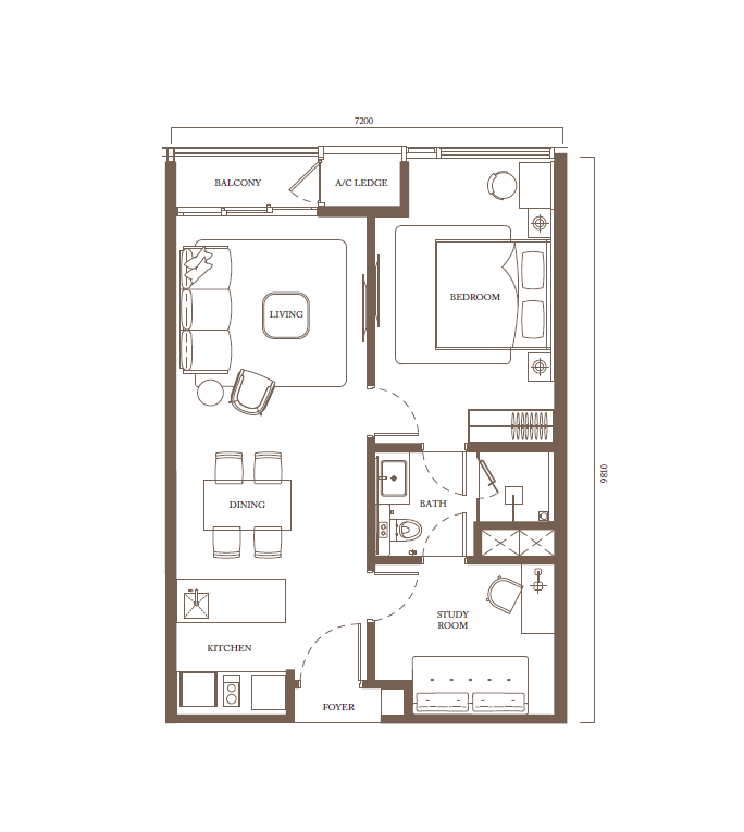 Pavilion Square Type B 1 bedroom plus study floor plans
