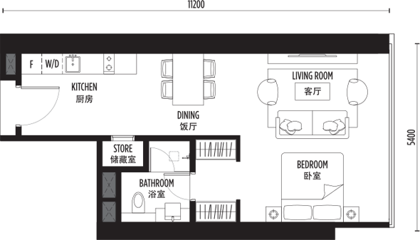 SO KL Residences Type A2 studio floor plan 566 square feet