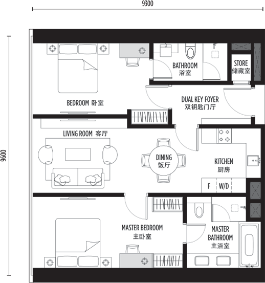 SO KL Residences Type D3 dual-key floor plan 956 square feet