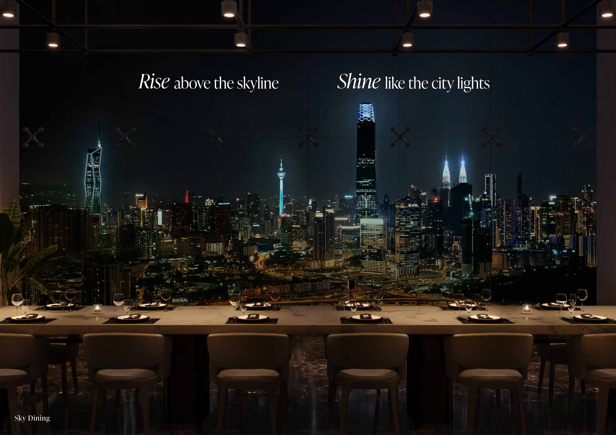 Sunway Cochrane sky dining space with Kuala Lumpur night view