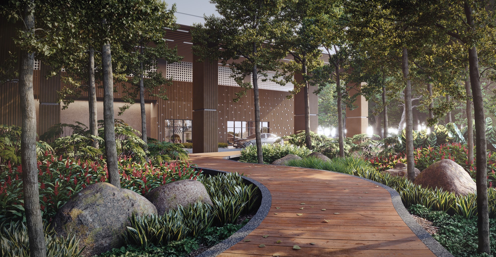 Landscaped courtyard garden at Sunway Velocity 3