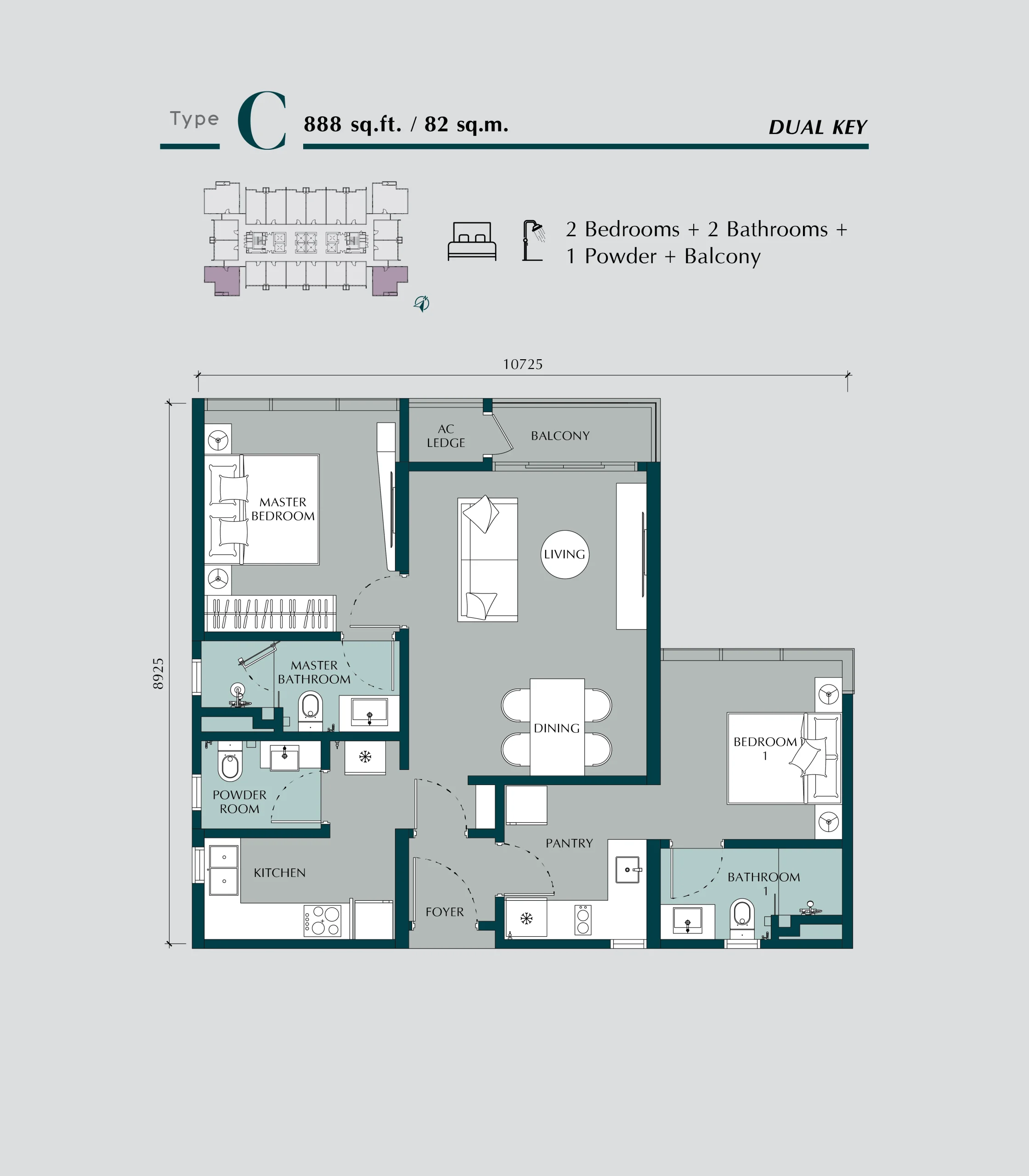 Times Square 2 Type C 888 sq ft dual-key floor plan
