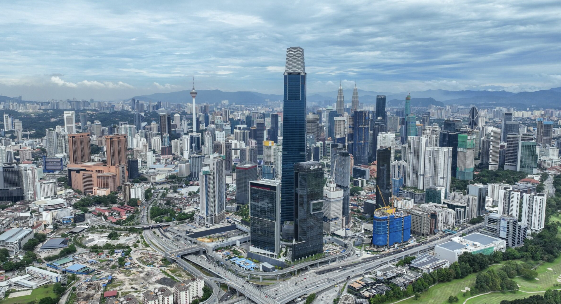 Aerial view of Tun Razak Exchange and the Kuala Lumpur skyline