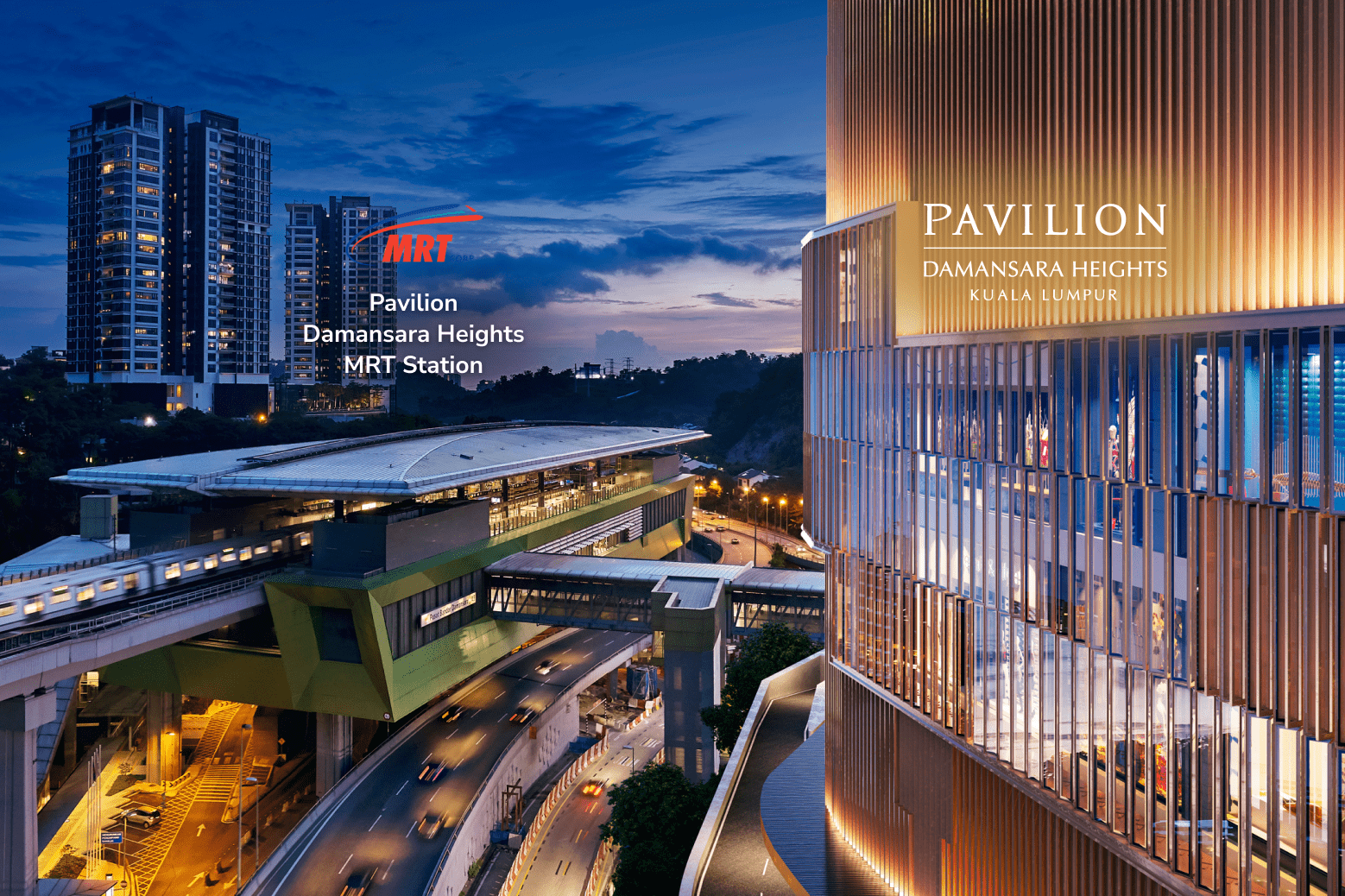 Damansara Heights shopping and lifestyle district at dusk in Kuala Lumpur
