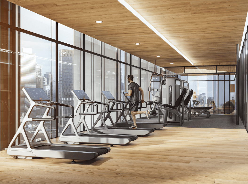 Dawn KLCC gymnasium with city view