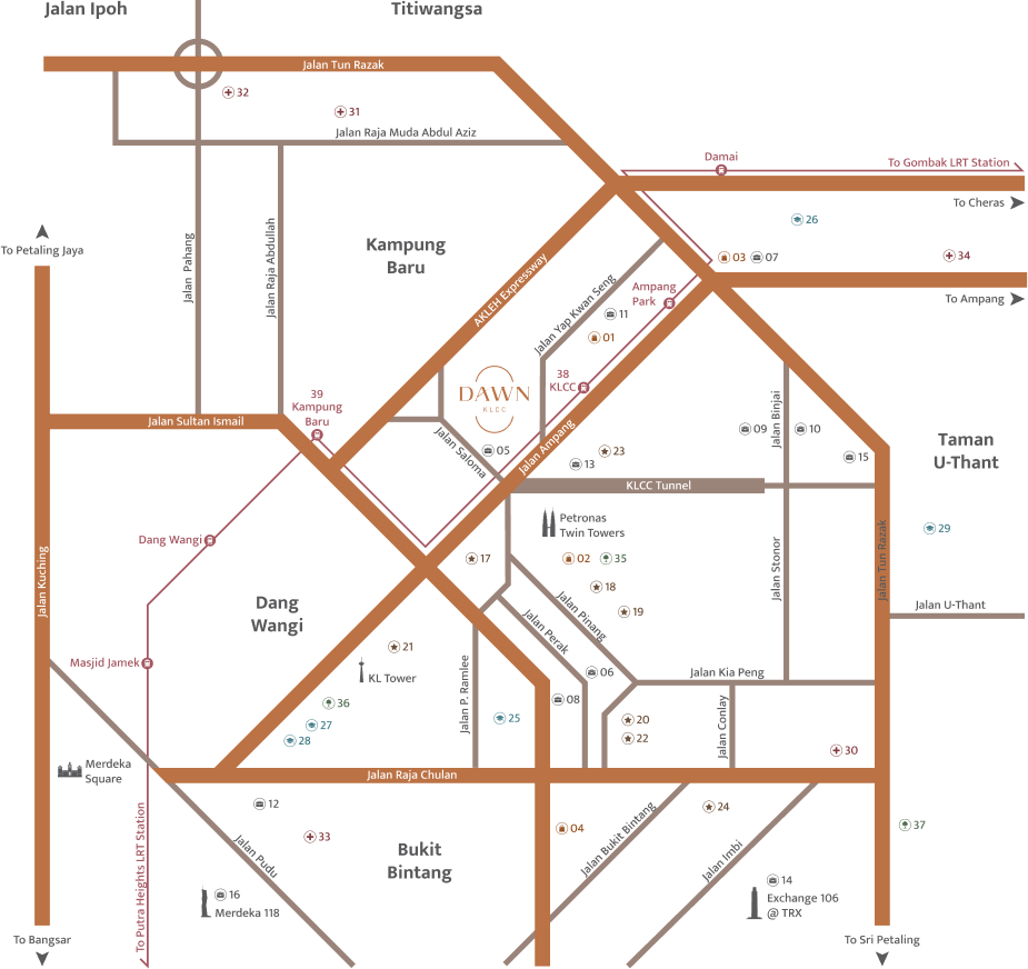 Official Dawn KLCC location map showing nearby city-centre amenities
