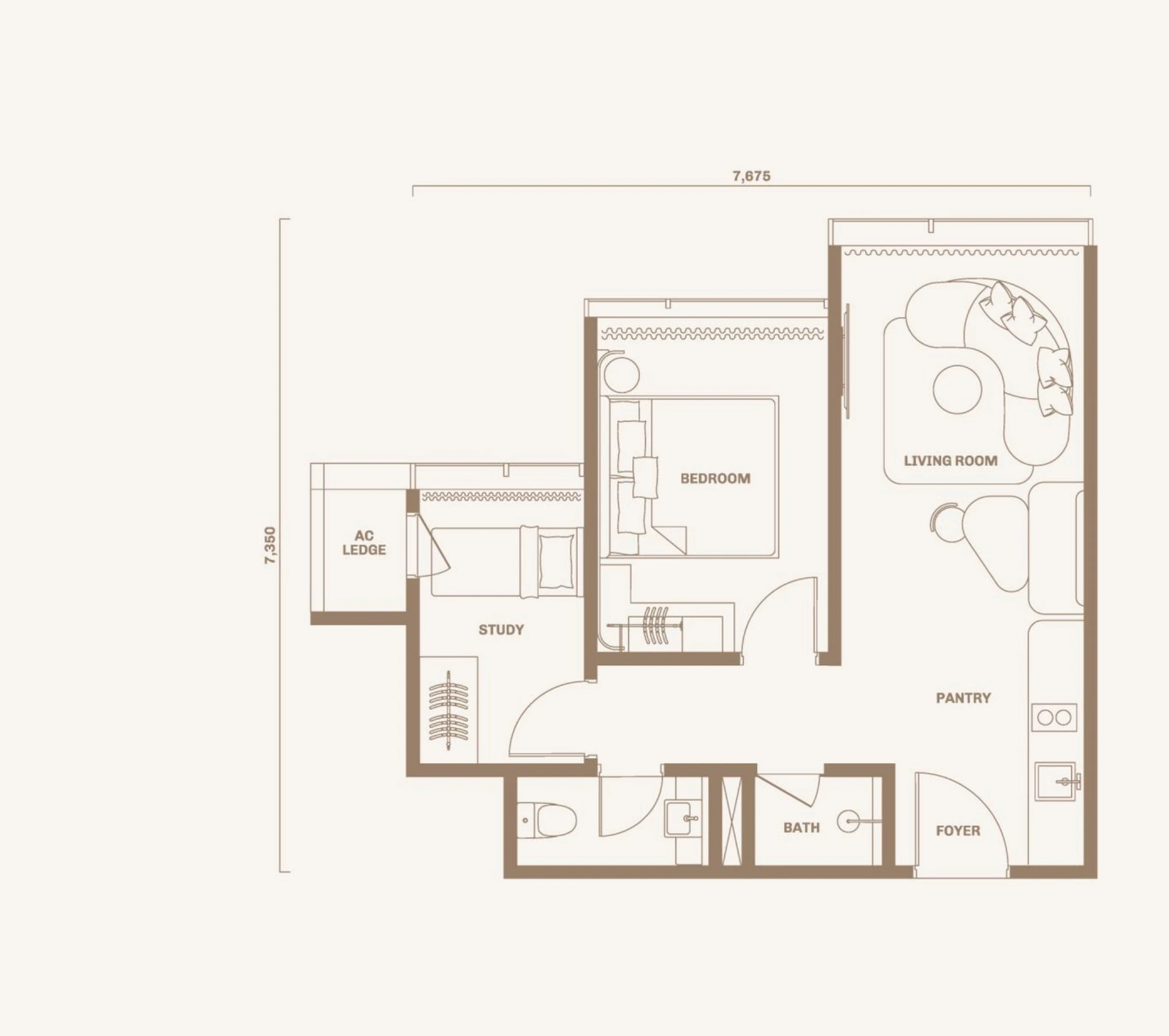 Divine KLCC Type A3 530 sq ft 1 plus 1 bedroom floor plan