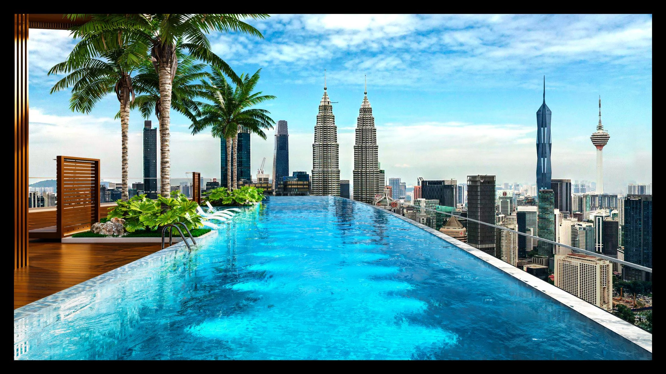 KL360 60 metre cliff pool with Kuala Lumpur skyline view
