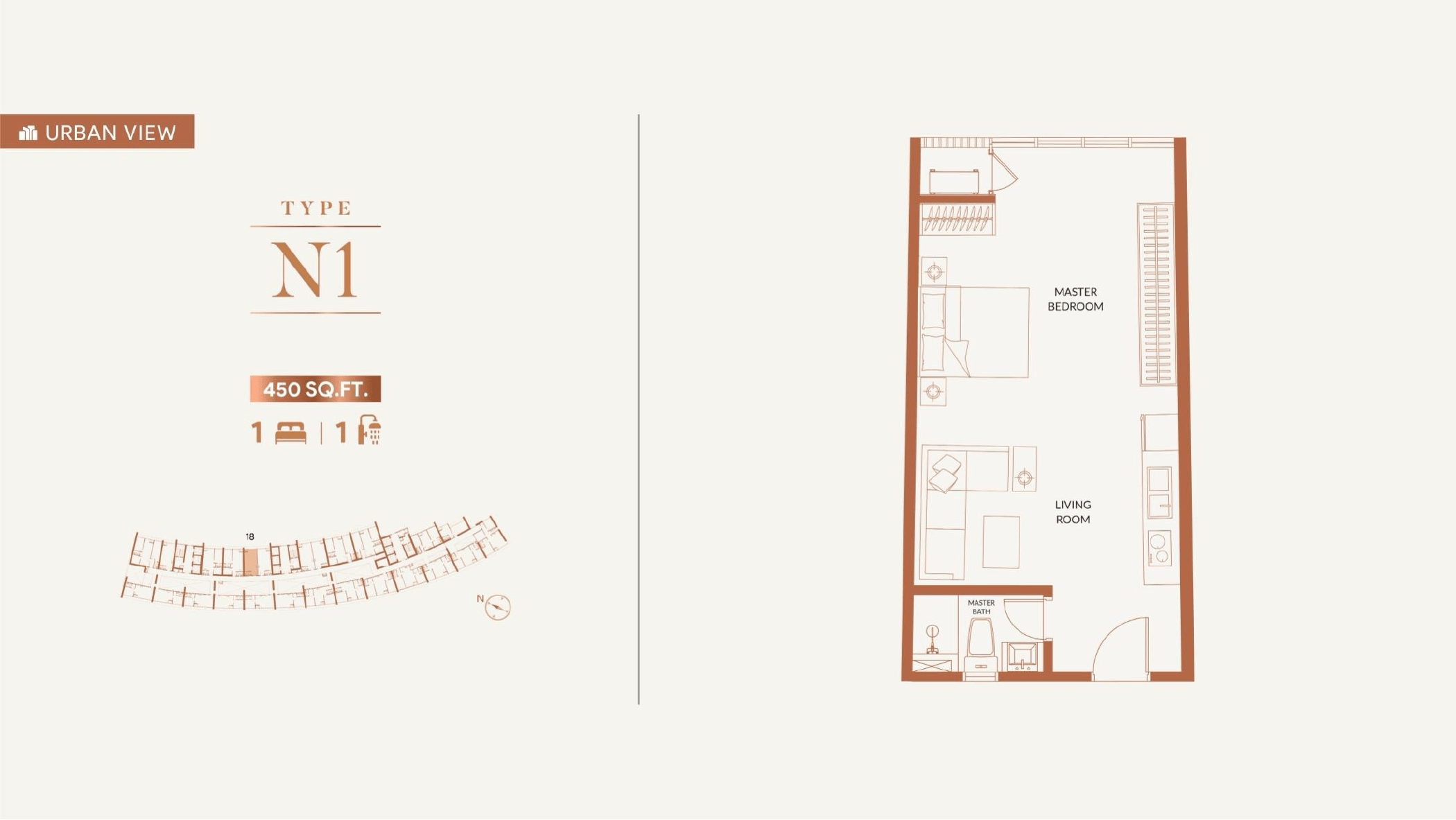 KL360 Type N1 450 sq ft studio floor plan