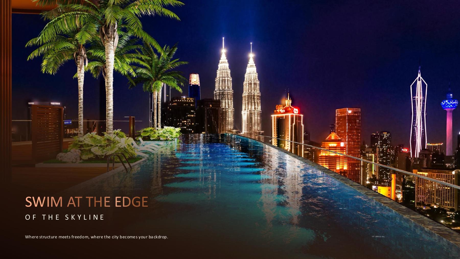KL360 rooftop infinity pool and Kuala Lumpur skyline