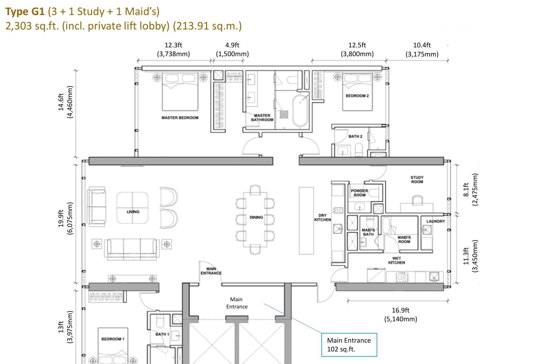Crown Residences Type G1 2303 square feet floor plan