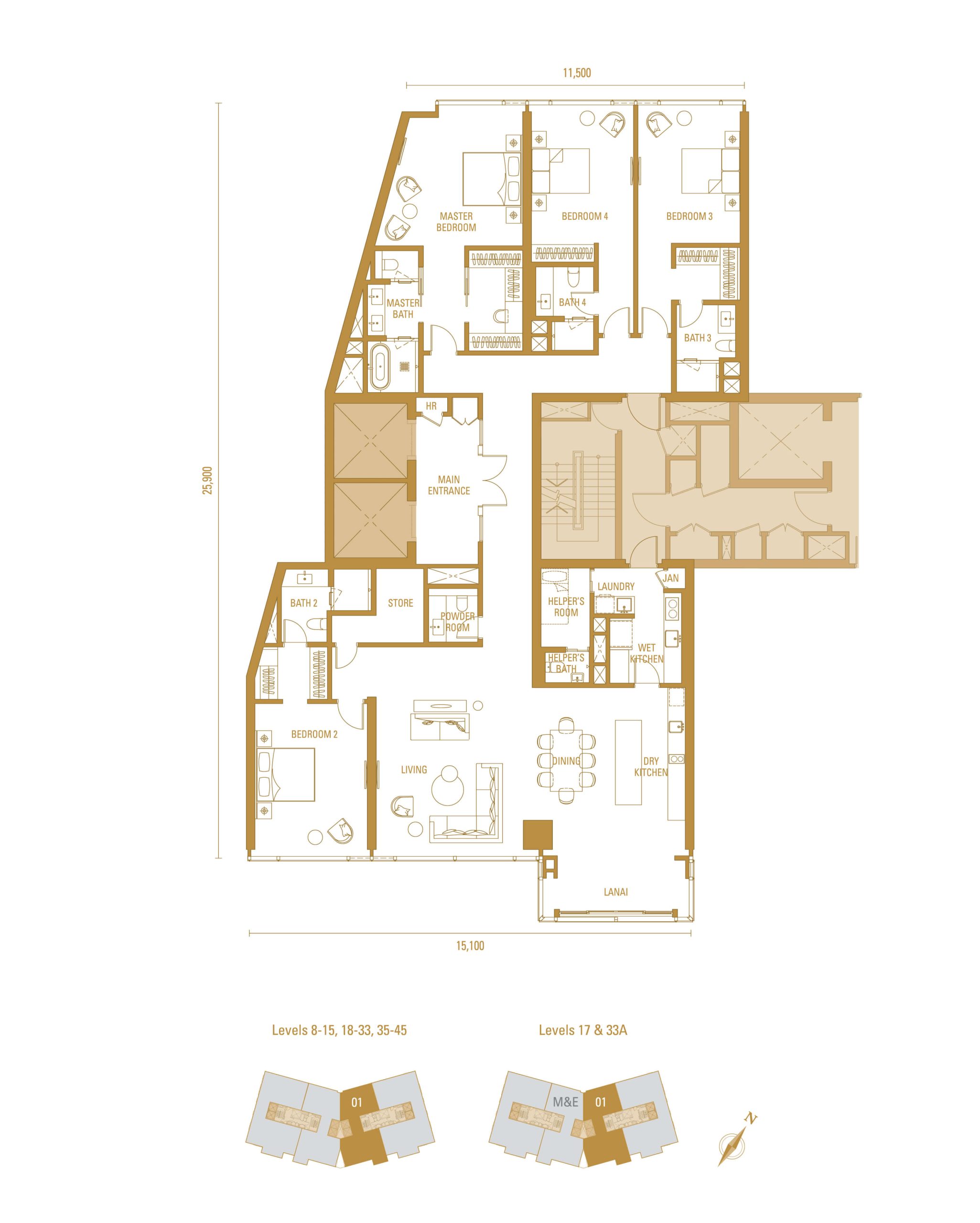Imperial Residences Type H1 3380 square feet floor plan