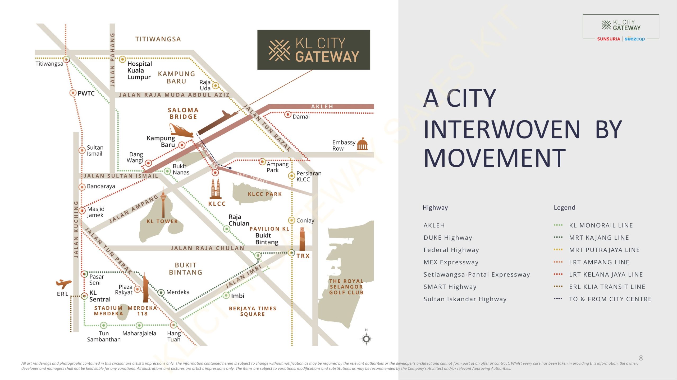 Sutera Suites KLCC location map showing Kampung Baru LRT, Saloma Link and KLCC